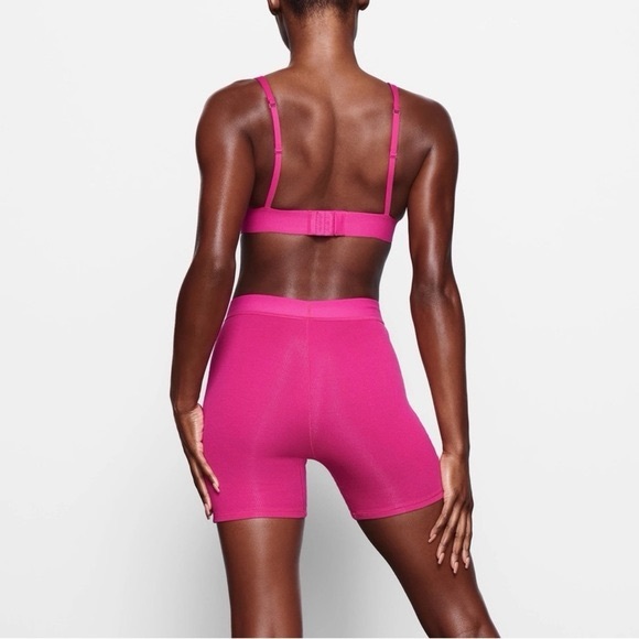 SKIMS Cotton Rib Boxers - Raspberry Pink Ribbed Boxer Shorts - Picture 2 of 6